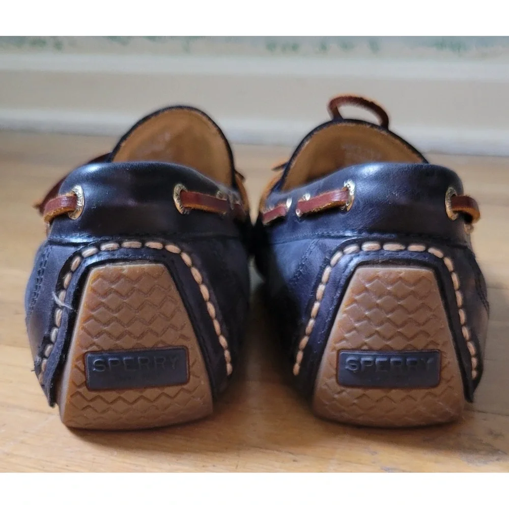 Sperry Men's 11.5 M Navy Leather Boat Shoes Brown Laces STS21644 Driving Loafers